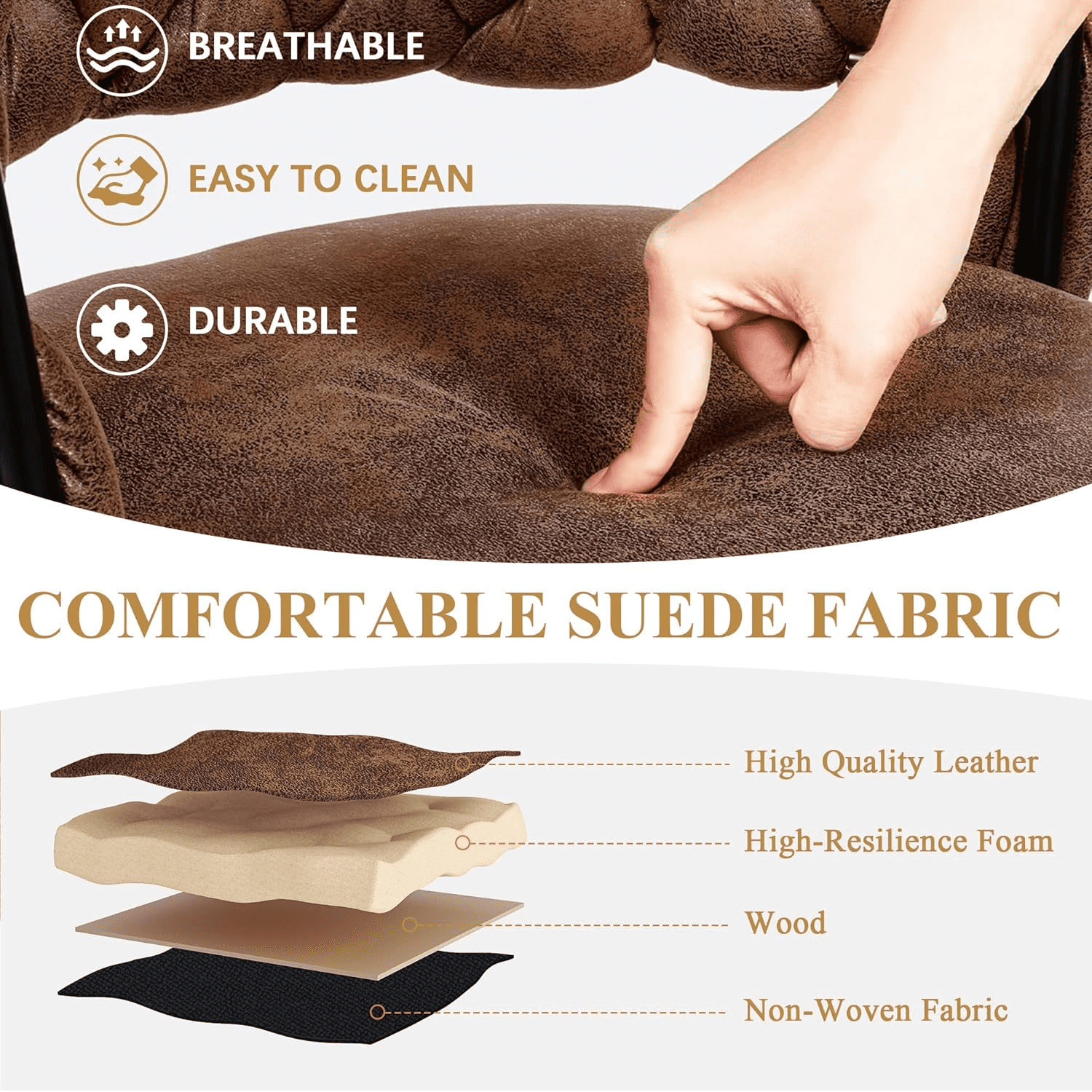 VECELO Modern Braided Bar Stools Set of 4 – Suede Fabric Counter Height Stools with Woven Back Support & Footrest, Heavy-Duty Metal Frame Bar Chairs for Kitchen Island,Brown