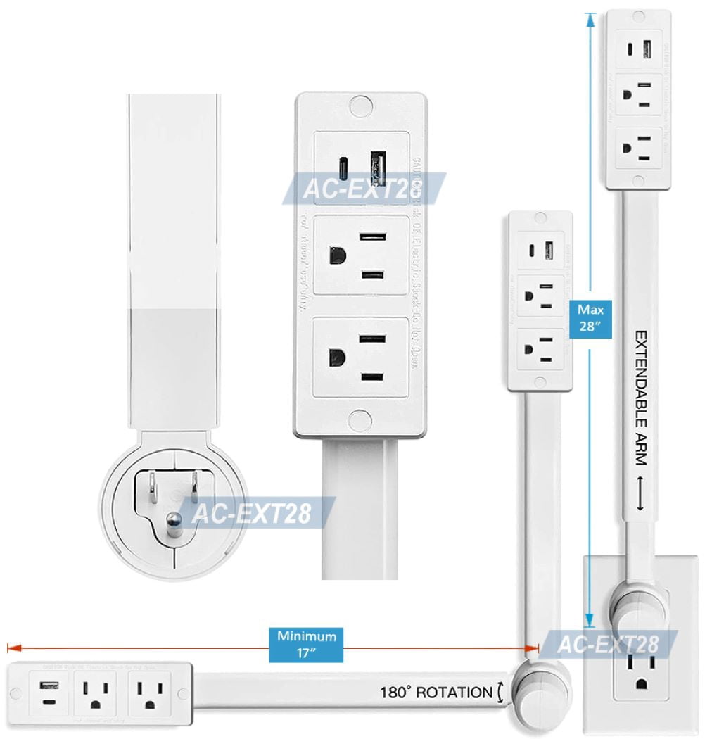 Electrical AC Outlet Extender Stick Getting Hard-to-Reach Outlets To Accessible Areas