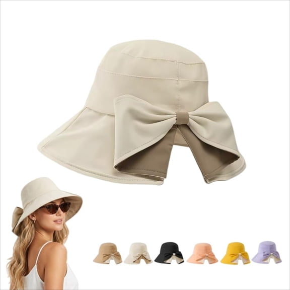 Borikise Women's Bowknot Wide Brim Sun Protective Hat with 360 Degree UV Protection for Summer Travel and Beach Vacation
