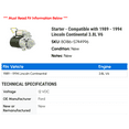 thumbnail image 2 of Starter - Compatible with 1989 - 1994 Lincoln Continental 3.8L V6 1990 1991 1992 1993, 2 of 2