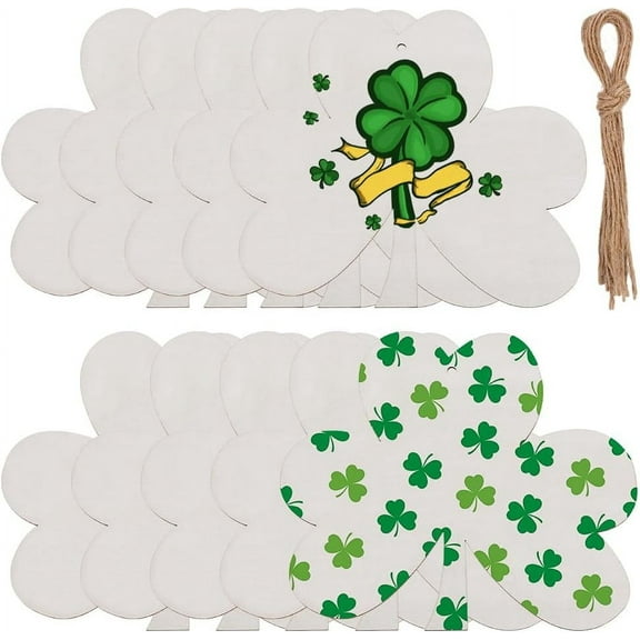10Pcs 6.8 x 5.9 Inch Wooden 4 Leaf Clover St. Patrick's Day Wooden Cutouts Irlish Shamrock Unfinished Wood Discs Blank Wooden Embellishment for DIY Arts Crafts Home Party Favors Decorations