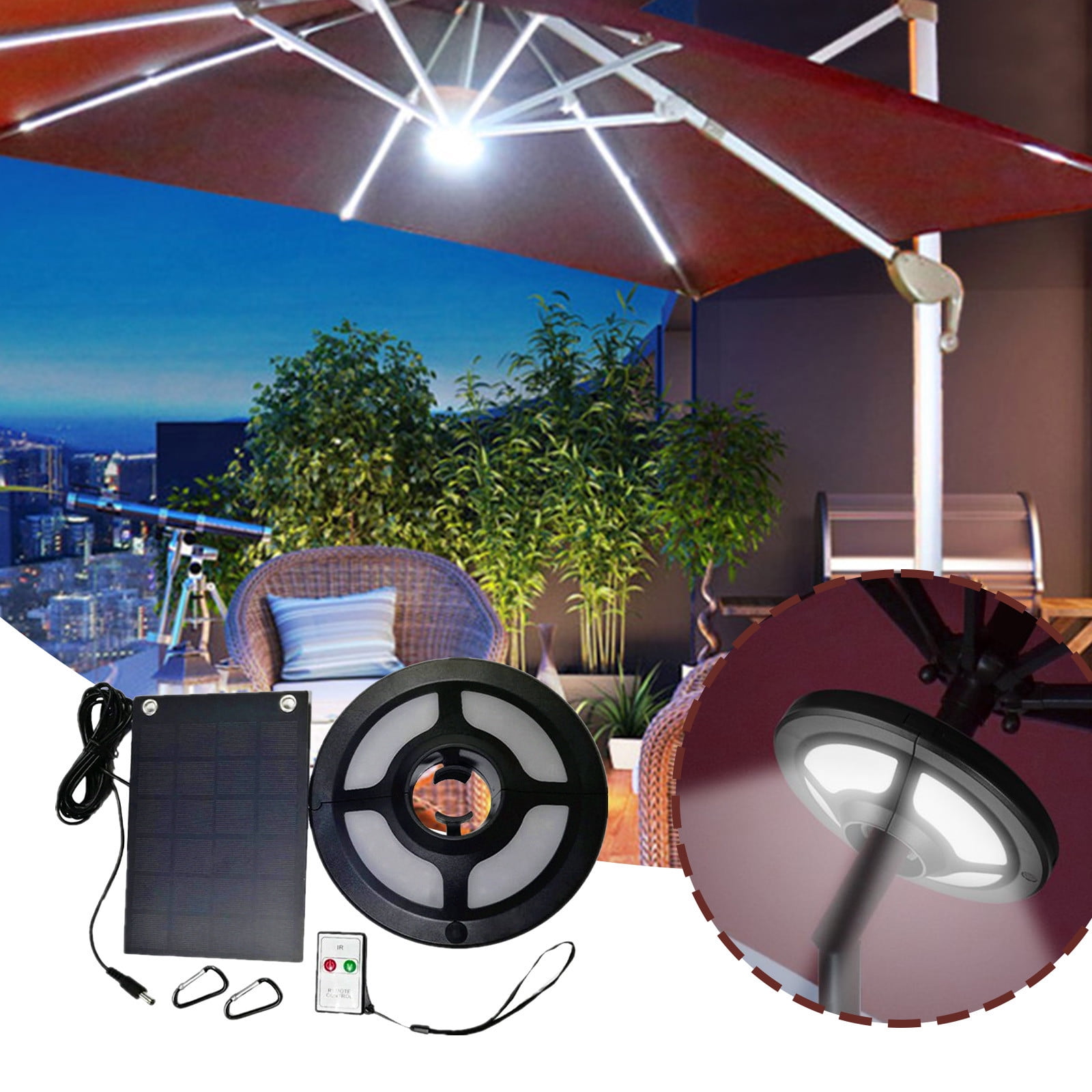 Shldybc Solar Umbrella Lights Outdoor, Timed Remote Control, Waterproof