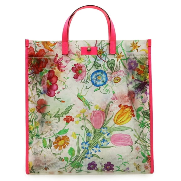 Pre-Owned GUCCI Flora Clear Tote Bag in Textured Vinyl and Leather, Multicolored,... (Good)