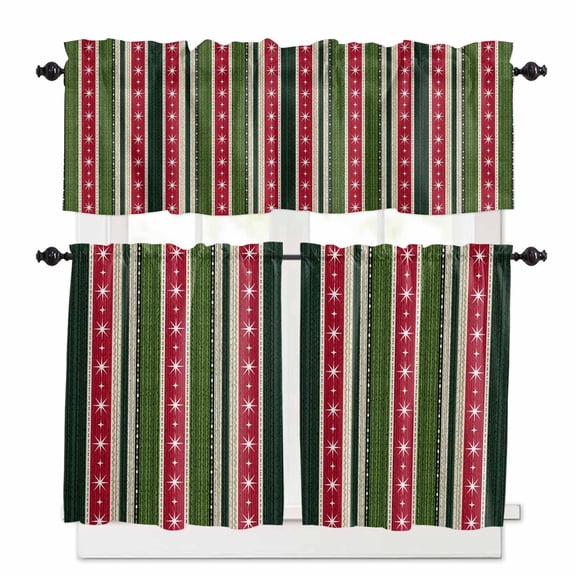 Christmas Snowflowers Curtain Valances Set Winter White Blue Retro Decoration Kitchen Curtains 36 inch Length Rod Pocket Valance and Tiers 3 Piece Set Small Bedroom Bathroom Laundry Decor