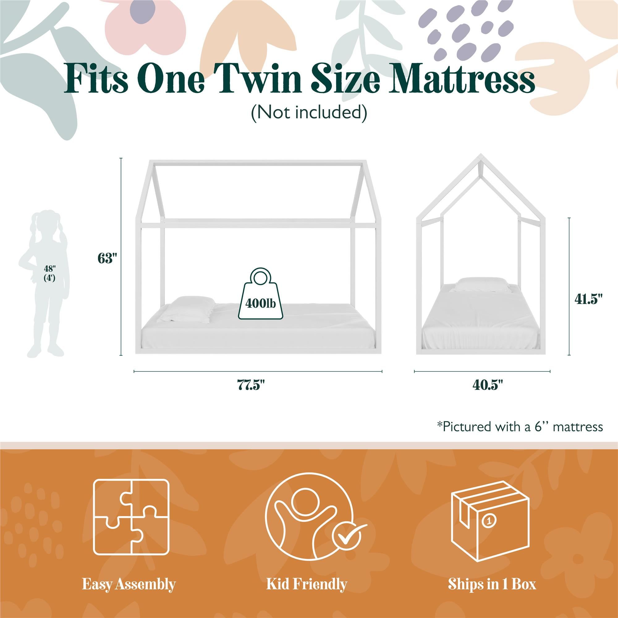 Max & Finn Skyler Metal Montessori House Bed, Twin, Off White