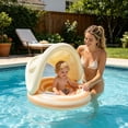 thumbnail image 4 of Baby Swimming Ring Inflatables with Detachable Canopy Sun Protection, Stripy Cartoon Float Seat with Handles for Boys Girls 40 lbs, 4 of 9