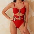 thumbnail image 3 of Daiosportswear Women's Bandeau Style Swimsuit, Halter Neck Bathing Suit with Starfish Details Red-A M(M), 3 of 6