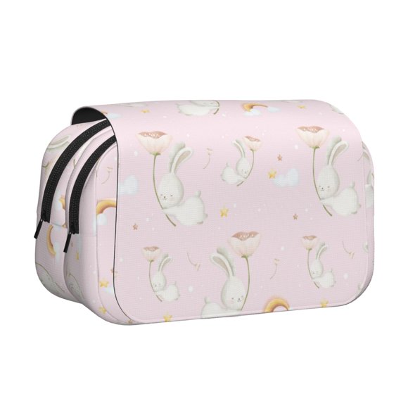 Saiise Étui à Stylos Double Couche Motif Rainboe et Lapin Design à Clapet Organisateur en Oxford pour École Bureau Voyage Essentiels