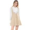 thumbnail image 1 of AllegK Dde San Patricio Vestido Decoración De Botones Por EnciDe rodilDobladillo Acampanado FalDe Tirantes PaMujer Beige L, 1 of 6