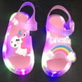 thumbnail image 4 of Girls Cute Unicorn Rainbow LED Light Up Jelly Sandals, Adjustable Ankle Strap Non Slip Kids Water Beach Shoes, Step Activated Glowing Summer Outdoor Walking Sandals 4-9Y, 4 of 7