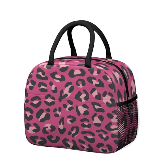 Womens Pink and Black Of Leopard Print Lunch Box for Work,Insulated Lunch Bag for Women,Loncheras Para Mujer,Leakproof Adult Lunch Bag for Work,Beach,Travel,Picnic,Camping