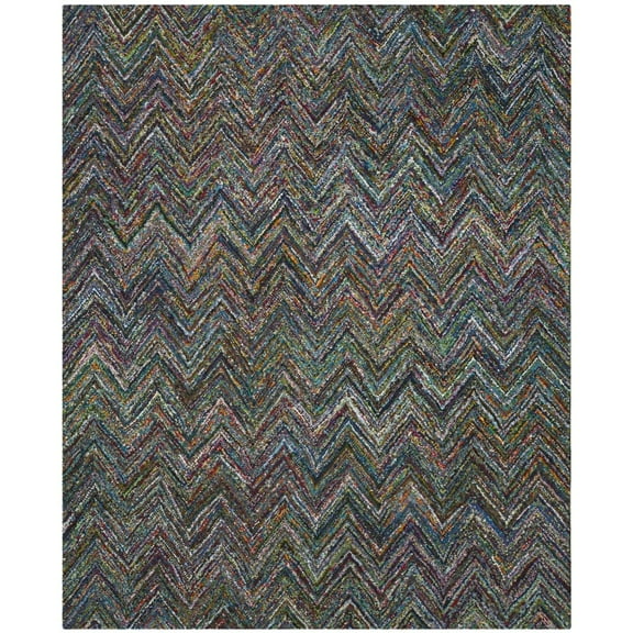 SAFAVIEH Nantucket Akilah Zigzag Stipes Cotton Area Rug, Blue/Multi, 4' x 4' Round