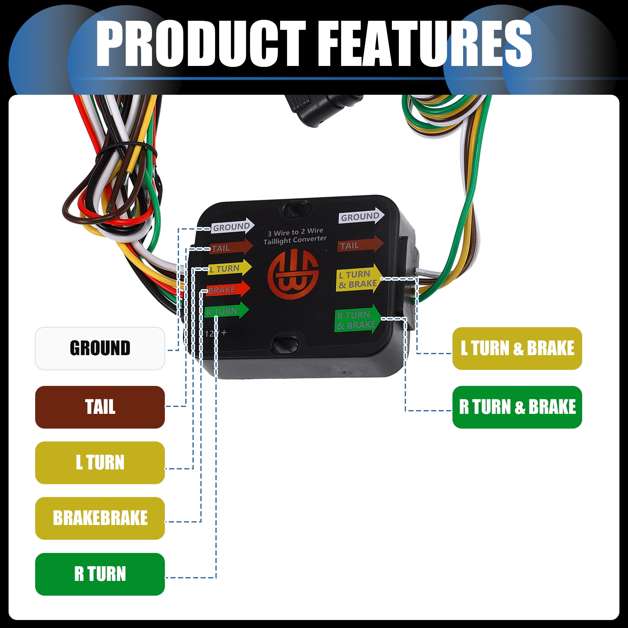 Unique Bargains Powered 3-to-2 Wire Splice-in Trailer Tail Light Converter 4-Pin Wiring