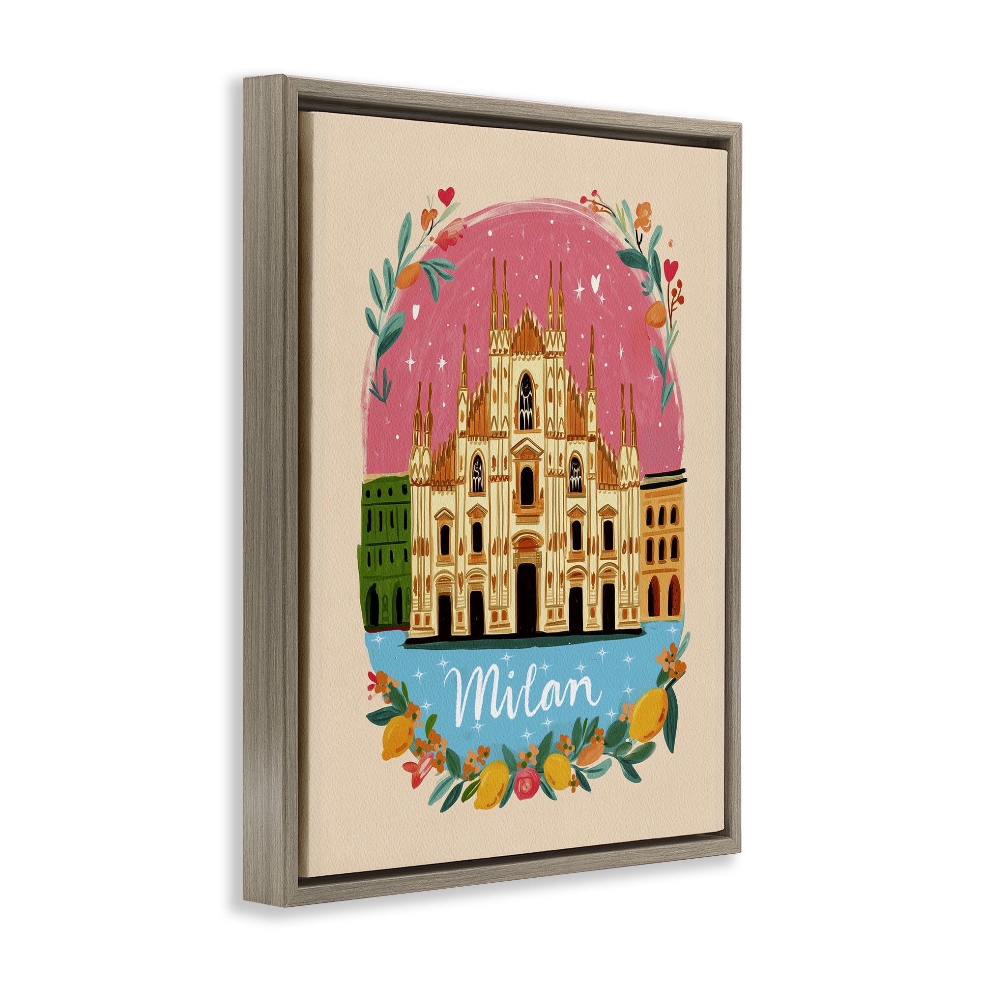 Floral Bordered Milan Brown Framed Floater Canvas Wall Art, design by Yen