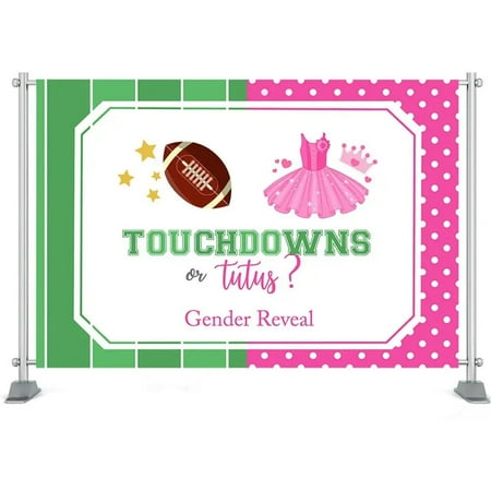 Image of Touchdowns or Tutus Gender Reveal Backdrop Boy or Girl He or She Pink or Blue or ss Baby Shower Background