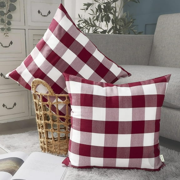 Red Buffalo Check Pillow Covers 18 x 18 Set of 2 Red Plaid Check Outdoor Pillow Covers 18x18 Burgundy Throw Pillows for Christmas Decor