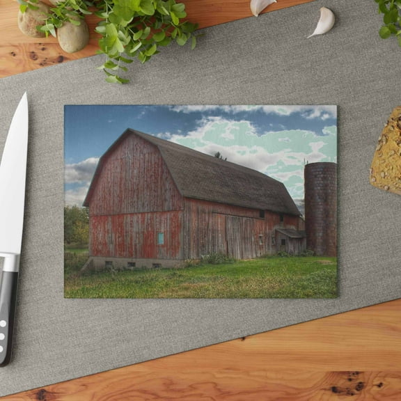 U R There Photography Baldwin Road Red Rustic Farmhouse Tempered-Glass Cutting Board 8"x 11"