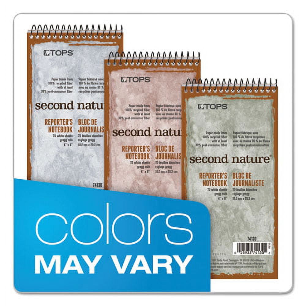 "Second Nature Recycled Notepads, Gregg Rule, Randomly Assorted Cover Colors, 70 White 4 X 8 Sheets | Bundle of 10 Each"