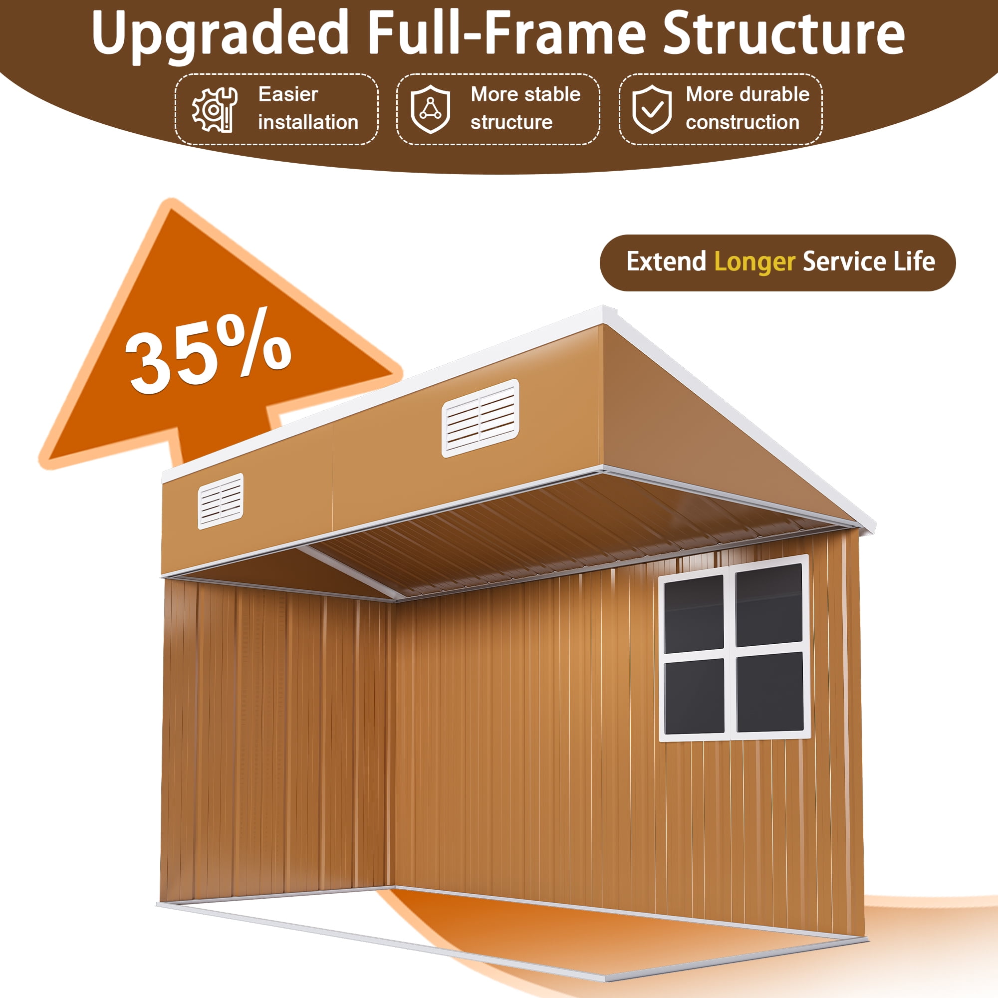8x4 FT Heavy-Duty Outdoor Storage Shed – Metal Garden Shed with Lockable Sliding Door, Windows & Ventilation – Weatherproof Backyard Shed for Tools, Lawn Equipment & More