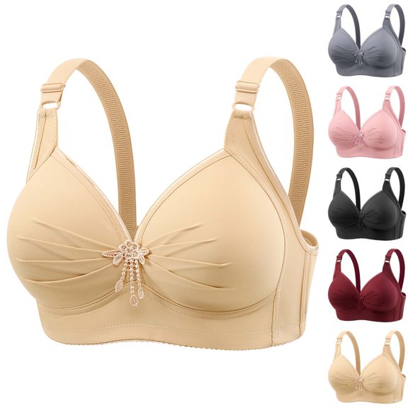 Gymayou Women Full Support Wireless Seamless Bra Breathable Smooth Pleated Cup Underarm Smoothing Gentle Push-Up Comfort Lingeries Beige 36