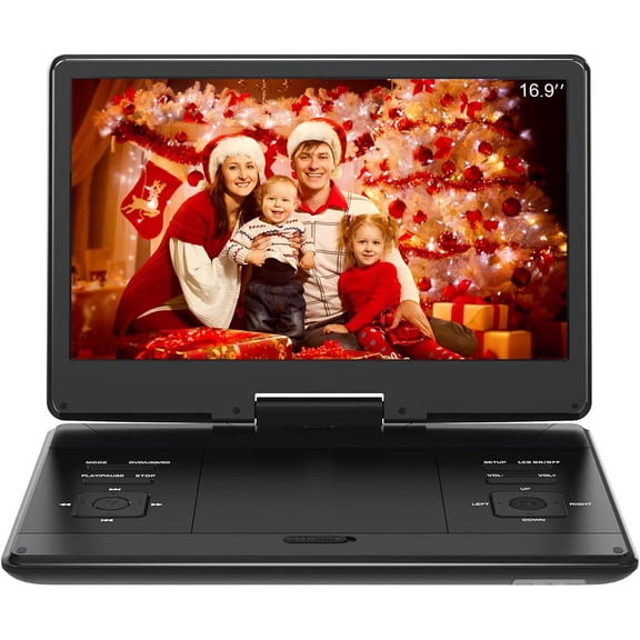 16.9" Portable DVD Player with 14.1" Large Screen,High Volume Speaker,4-6 Hours -in Rechargeable ,Support USB/SD Card/Sync TV and Multiple Disc Formats,Region Free,Remote Control,Black