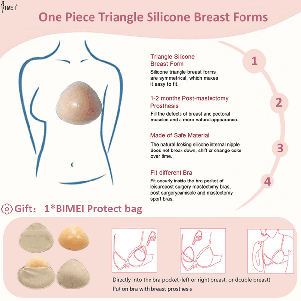 BIMEI One Piece Concave Bottom Triangle Shape Breathable Silicone Breast  Implants Fake Breast Special for Postoperative Breast Inserts Bra Pads 10-A, Nude,250g 