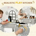 thumbnail image 3 of Pirecart Kids Wooden Kitchen Playset, Toddler Pretend Play Kitchen with Clicking Knobs and Cooking Accessories, Gift for Age 3+ Boys and Girls, Gray, 3 of 9
