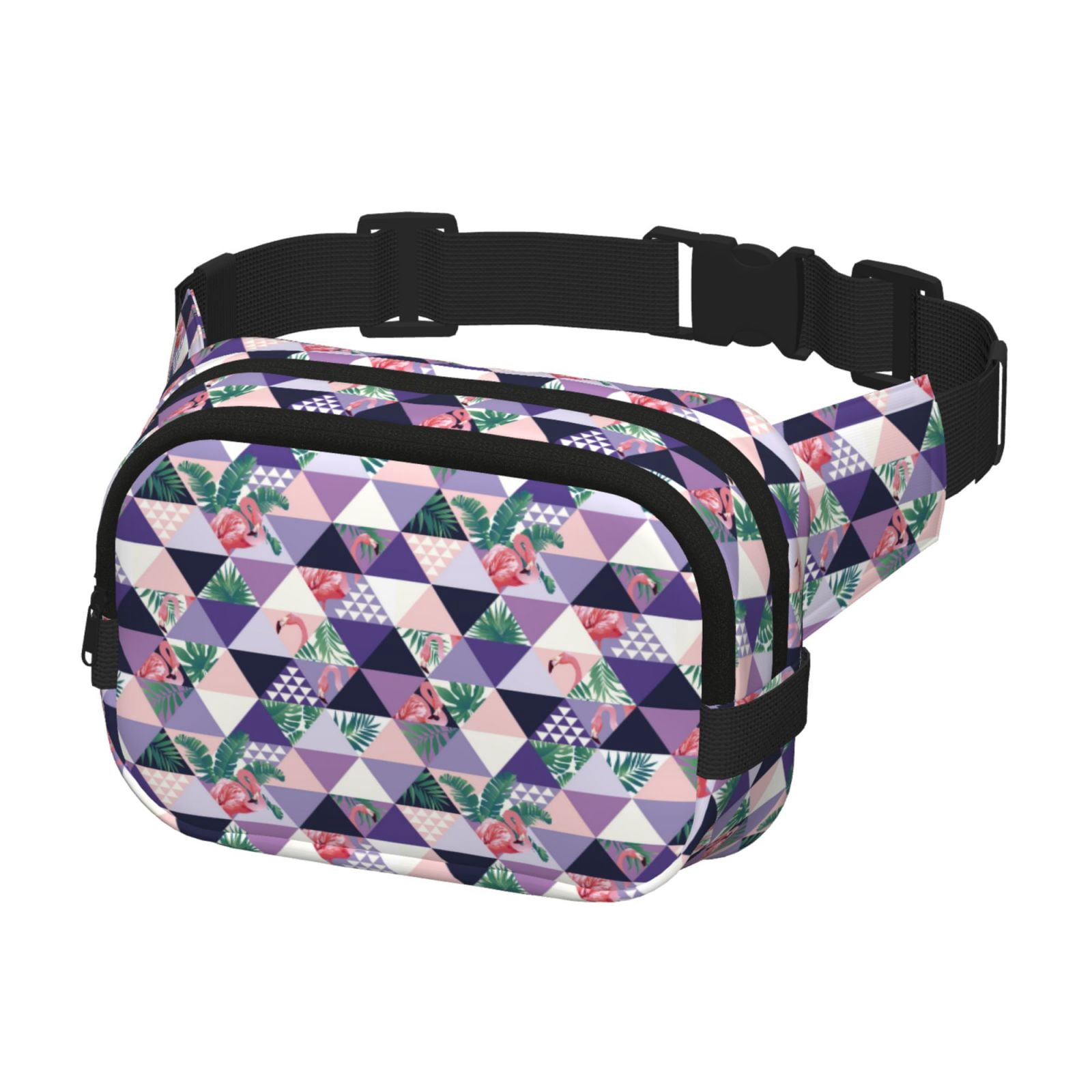 Picia Plaid Flamingo Print Square Double-Layer Waist Bag Mini Adjustable Waist Belt Bag Exercise Running Travel Hiking