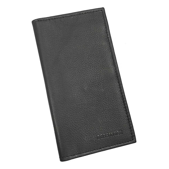 Derringer Men's Premium Leather Classic Bi-Fold Wallet, Smooth Solid Black