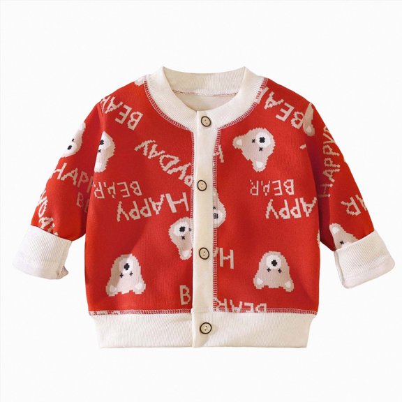 gibobby Cute Sweaters for Girls Cartoons Printed Long Sleeve Knitted Sweater Outerwear Boys Girls Uniform Sweater (Red,12-18 Months)