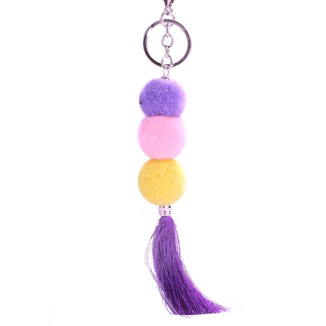 Llavero hecho a mano con borla y bola, lindo llavero, decoración, bolso, colgante, accesorio (7)