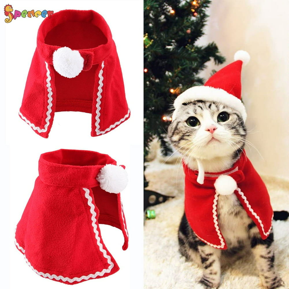Spencer Pet Cat Christmas Santa Red Cloak Adjustable Christmas Costume