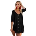 thumbnail image 1 of Women's White/Black/Red/Green V Neck Button Front Roll up Tab Sleeve Dress, 1 of 3