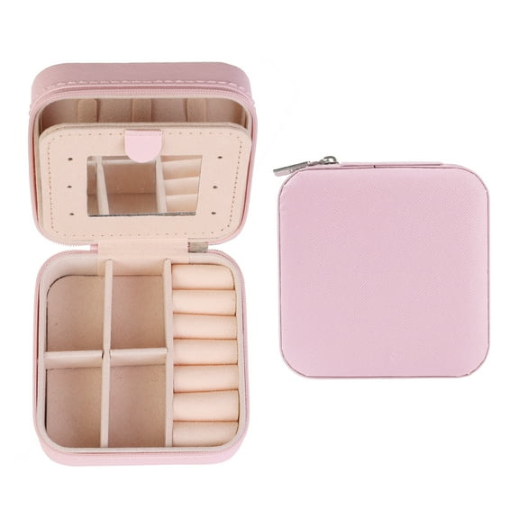 Unique Bargains Jewelry Box Small PU Leather Jewelry Organizer Case Storage Display Holder Pink