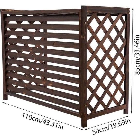 Air Conditioner Fence Screen Brown,Outdoor Air Conditioner Privacy Screen with Cross Grid, Rustic Free Standing Privacy Fence Panel Pool Equipment Screen Garbage Can Enclosure for