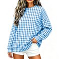 thumbnail image 6 of Byworldtasic Women's Gingham Print Crewneck Sweatshirt Casual Long Sleeve Oversized Top Loose Fit Pullover Top, 6 of 6