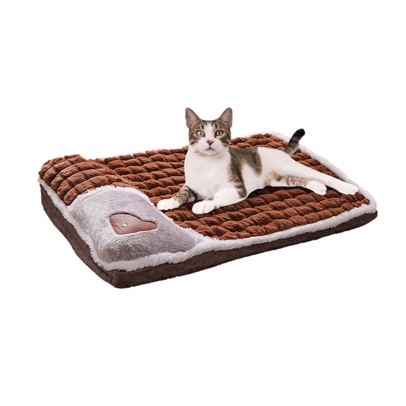 Winter Warm Plush Cat Mat,Soft Cotton Thickened Orthopedic Pet Sleeping Pad 20x14in,Raised Neck Bolster Anti-Stain Washable Kennel Cushion for Small Medium Pet,Indoor Cozy Rest Mat,Christmas Pet Gift