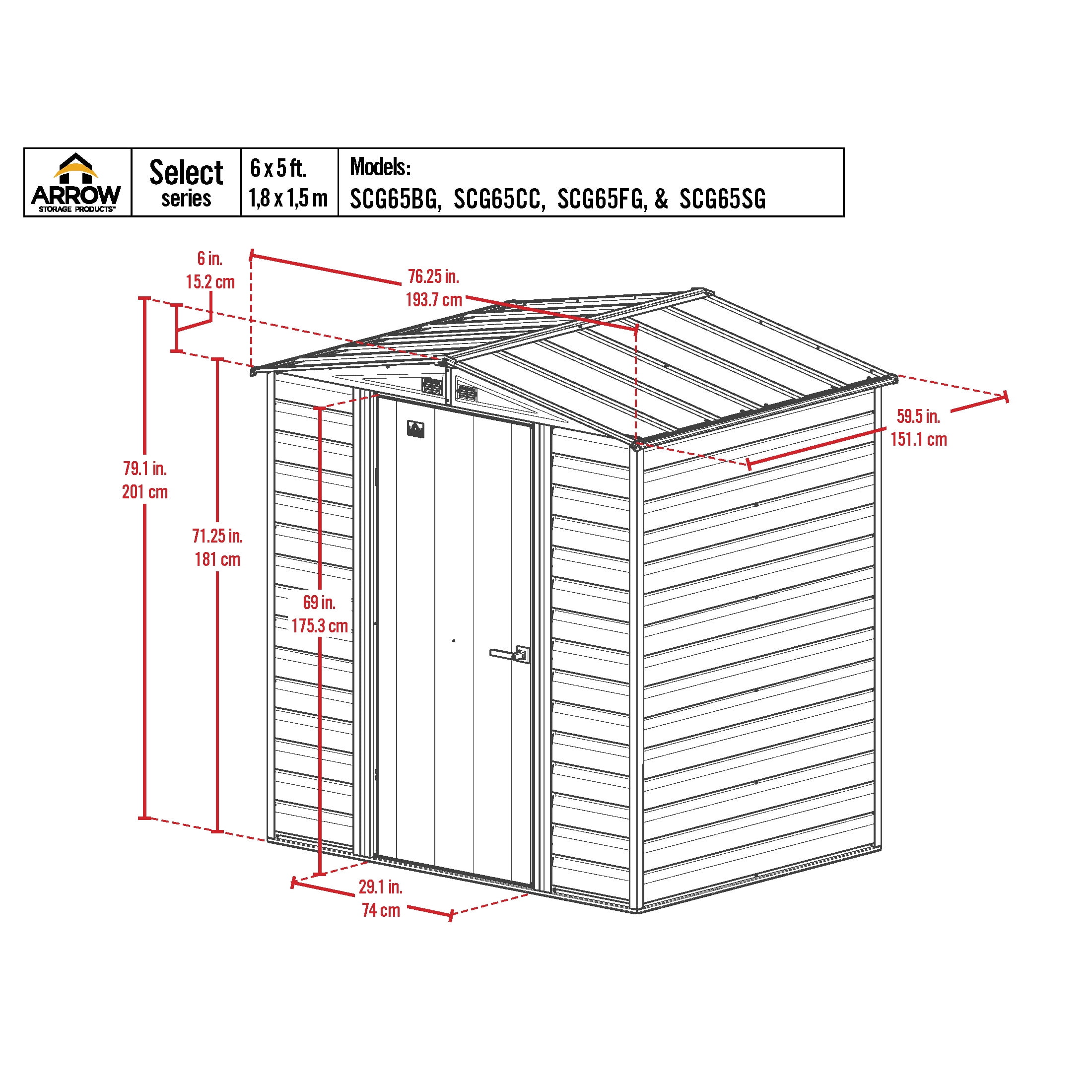 Arrow Select 6 x 5 x 7 ft Green Shed