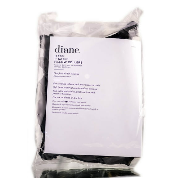 10 pc , Diane 1" Black Satin Pillow Rollers , Hair Scalp - Pack of 3 w/ SLEEKSHOP Teasing Comb