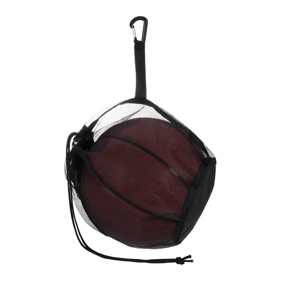 Uxcell Single Mesh Ball Bag, Ball Storage with Zipper Pocket Drawstring Mesh Carry Bag with Clip Sling Back 13 x 6" & Black - Fit for (Basketball/Soccer/Volleyball/Football/Rugby)