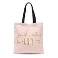 thumbnail image 1 of KDAGR Canvas Tote Bag Gold Good Vibes Only Modern Lettering Inspirational Cute Durable Reusable Shopping Shoulder Grocery Bag, 1 of 1