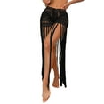 thumbnail image 1 of EYIIYE Jupe Mini Crochetée Ajourée pour Femmes Paréos pour Dames Jupe Transparente Couleur Unie Jupe à Franges Tricotée Jupes de Plage Bas de Bikini d'Été, 1 of 6