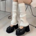 thumbnail image 2 of HNMKIU Japanese Gothic Knitted Leg Warmers Winter Knee High Socks Fashion Ankle Gaiters Cozy Footwear White,One Size, 2 of 4
