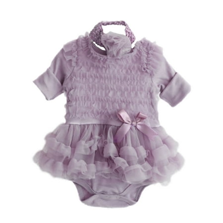 

Babys Girls Winter Long Sleeve Romper With Headband 2PCS Outfits Set Pink Red Purple