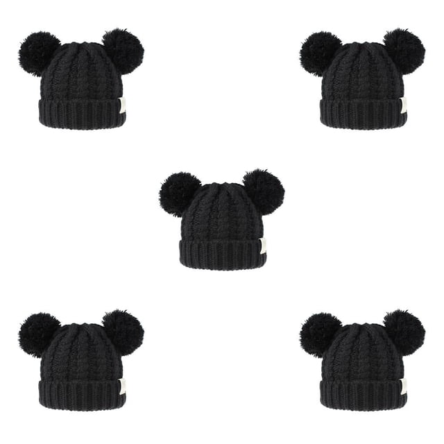 Qarigey Gorro lindo pompones esponjosos bolas de moda sombrero buena retención de calor gorras hermoso regalo para niños negro Negro 5piezas Qarigey CBP255455