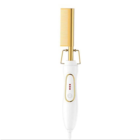 Hot Comb Hair Straightener,AC110V Flat Irons Straightening Brush Heating Comb Hair Curler Comb Beard Straightener for Women and Men (White Gold)