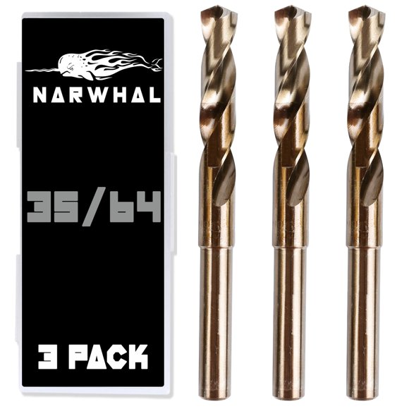 35/64 Cobalt Drill Bits - 3 Pack - 6 Inch Length - M35 Cobalt Drill Bits with Storage Case - Perfect Drill Bits for Metal Hardened & Stainless Steel Cast Iron and More!