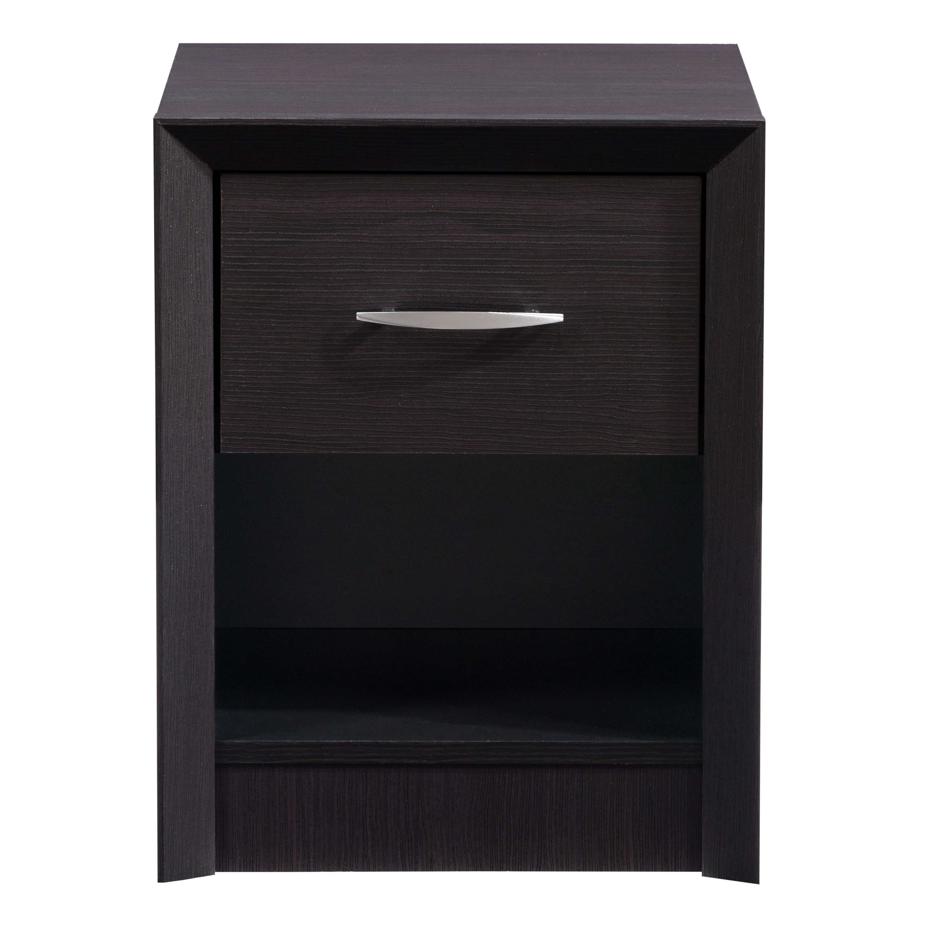 Table de chevet adulte CorLiving Newport, style moderne du milieu du siècle, en bois d'ingénierie, avec tiroir et niche ouverte, noire