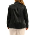 thumbnail image 3 of Unique Bargains Women's Plus Size Shirt Work Tops Collar Button Down Shirt Satin Top Black 1X, 3 of 6