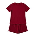 thumbnail image 4 of ylioge Pajama Sets for Women 2 Piece Sleepwear Outfits Womens Casual Solid Color Short Sleeve Tops and Shorts Comfortable Loungewear Pajamas Set, 4 of 8
